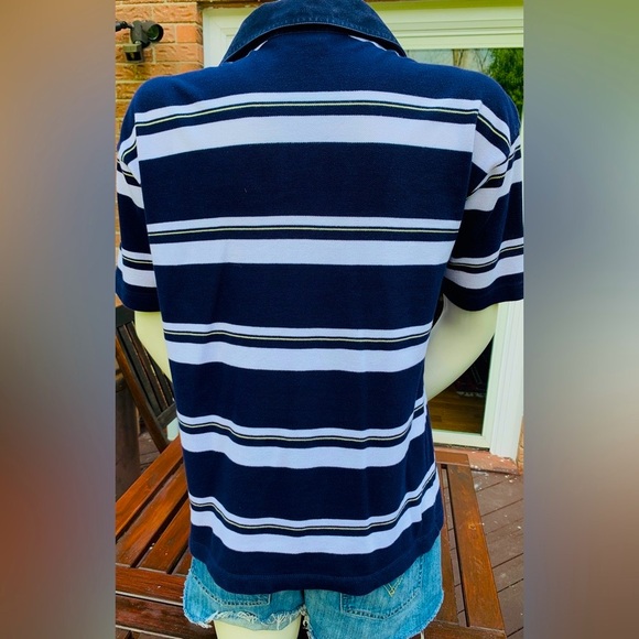 Lacoste marine style woman polo shirt navy blue cotton white striped Logo Eur 40 - Picture 3 of 16